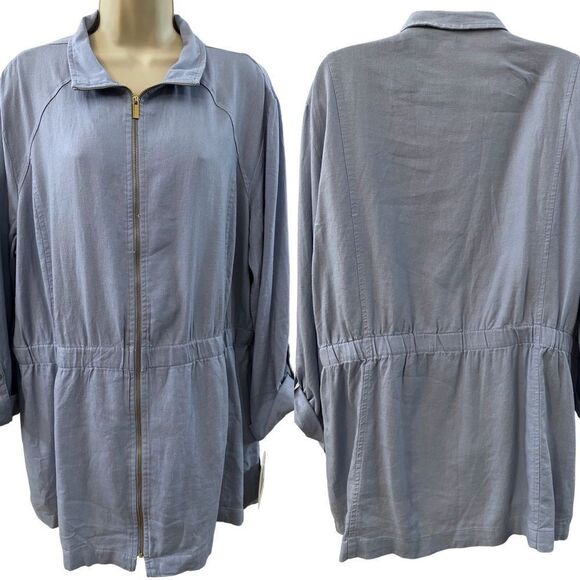 Ellen Tracy ~ Light Blue Linen Jacket ~ zipped Front closure ~ size XLARGE - Picture 1 of 12